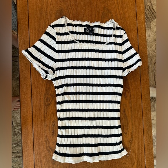 J. Crew Tops - J.Crew Striped Rib Tee with Lace Trim – Size S